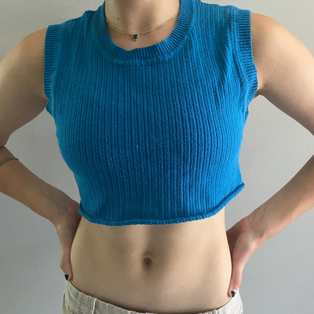 Cropped Cotton Light Blue Top